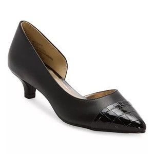 East 5th Womens Desper Pointed Toe Kitten Heel Pumps, Black , 7.5 Medium
